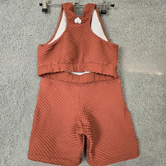 Booty by Brabants BBB Croco Skin Crop Sleeveless Top & Bike Shorts Set Orange - Picture 2 of 11